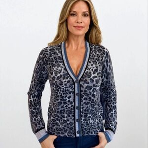 Kinross Cashmere Leopard Tipped cardigan